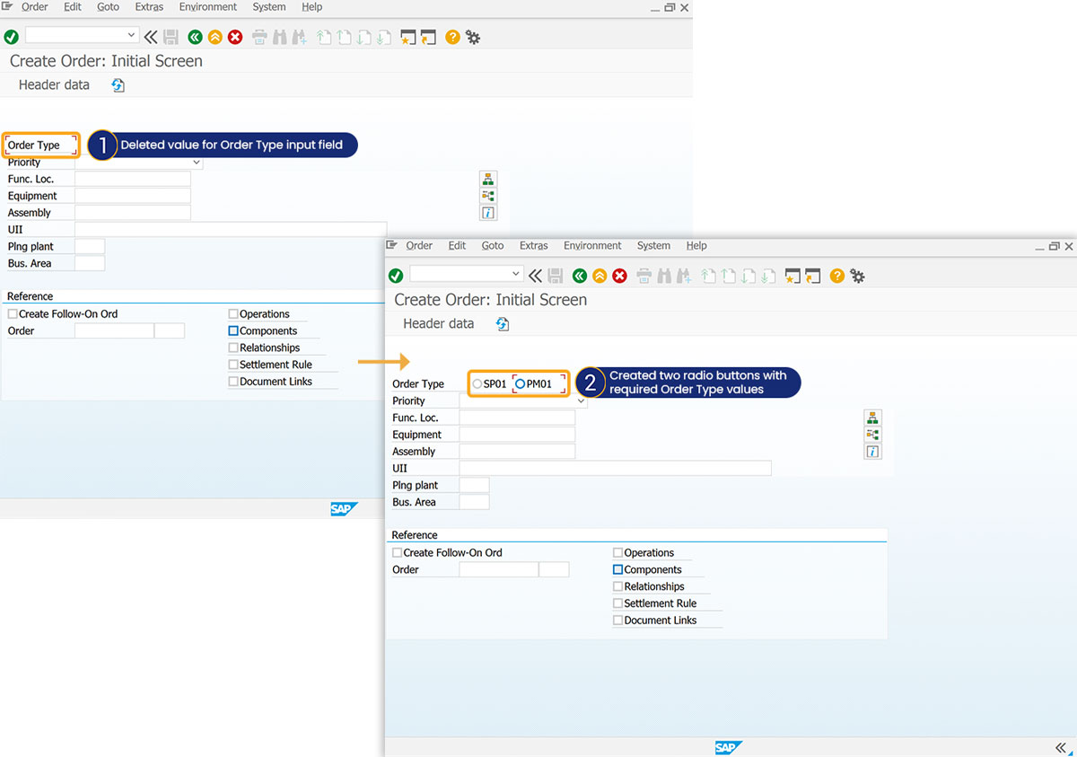 Example of creating a radio button aligned with another screen element