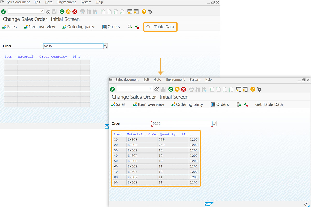 Displays values in all items table