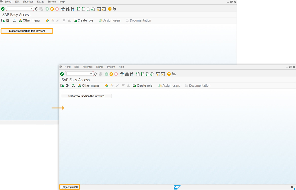 After Liquid UI – Clicked push button to test arrow function, showing [object global] at screen bottom