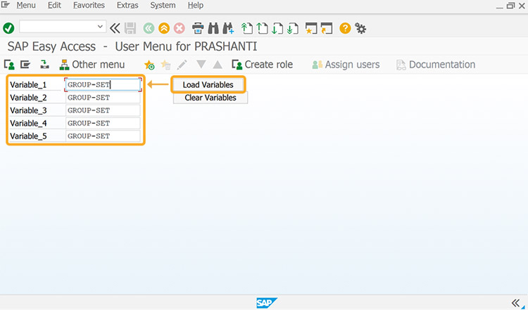 Click Load Variables to auto-fill input fields with assigned values