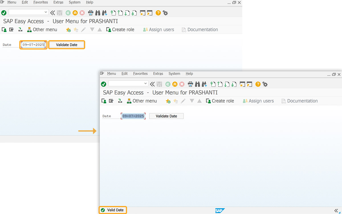Click Validate Date to check format and display Valid Date message if correct