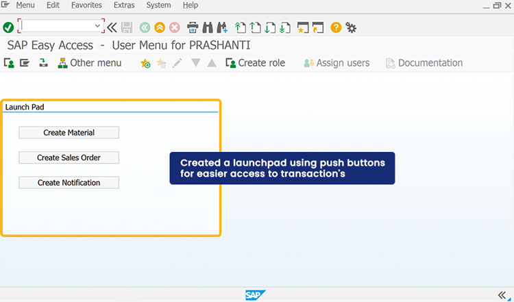 Creates a groupbox with push buttons to launch transactions