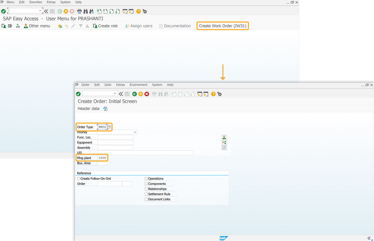 Clicking push button navigates to the specified transaction screen