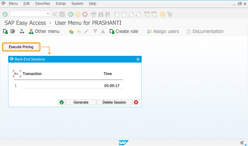 Clicking push button displays the Back-End Sessions dialog box