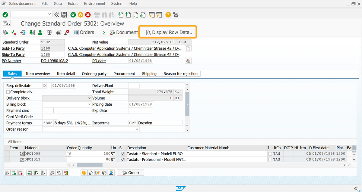 Display Row Data button runs DisplayRowData process on click