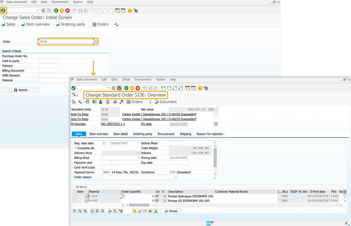 Navigate to Change Sales Order screen