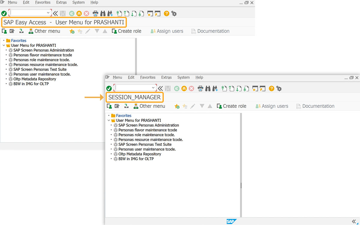 Refreshing the SAP screen displays title as SESSION_MANAGER