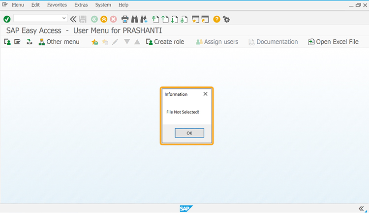 Pop-up message File Not Selected appears if no file is chosen