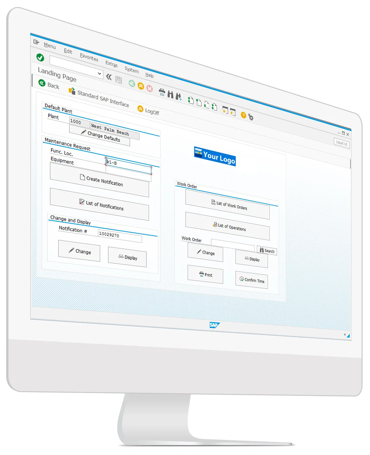 Modernized SAP Plant Maintenance dashboard built with Liquid UI — role-based KPIs, work orders, and asset status in one view