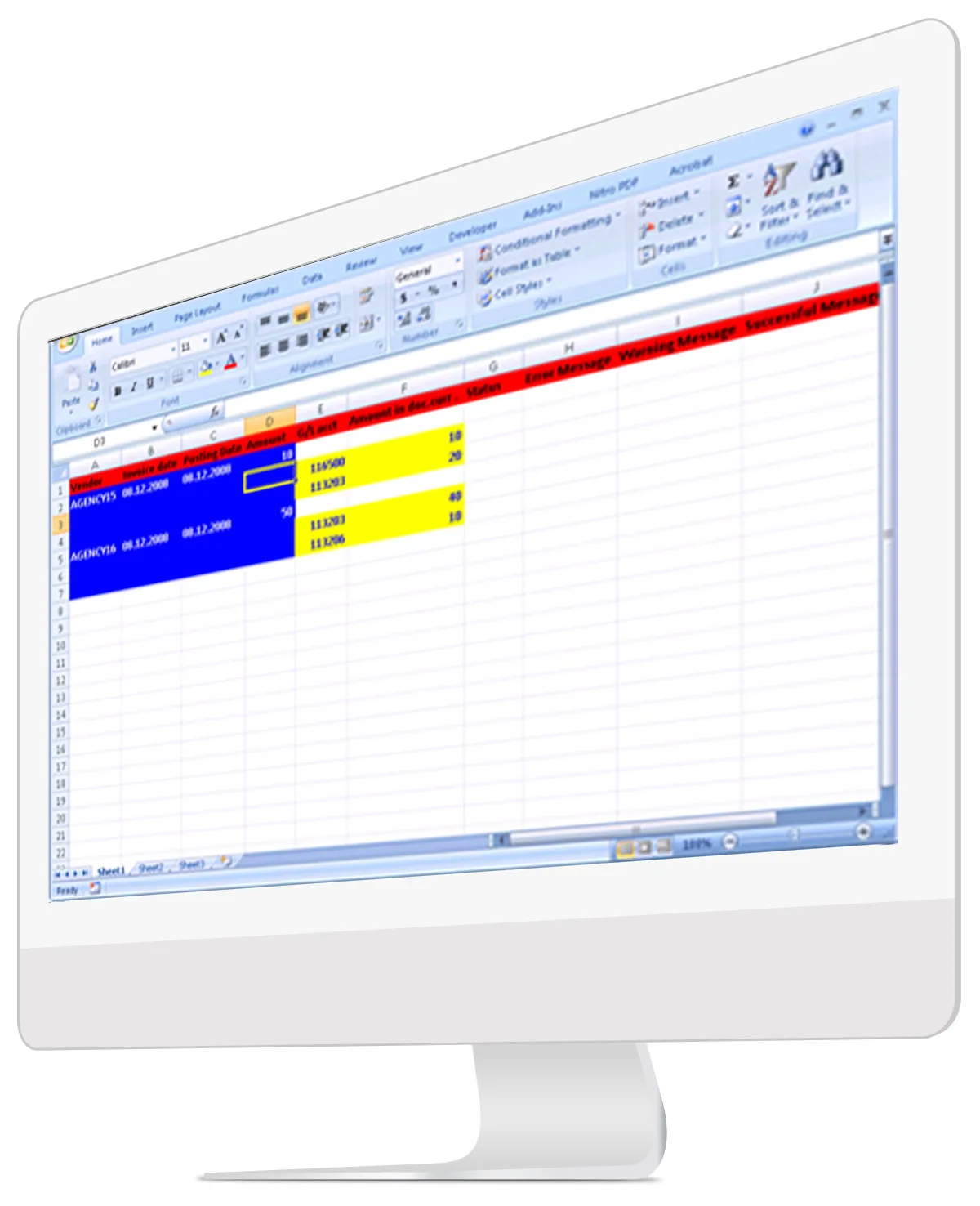 Excel-to-SAP finance integration showing automated order processing